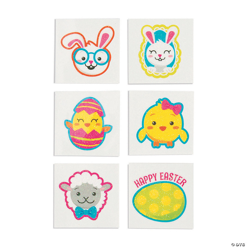 Charming Easter Glitter Temporary Tattoos - 72 Pc. for Festive Fun Image