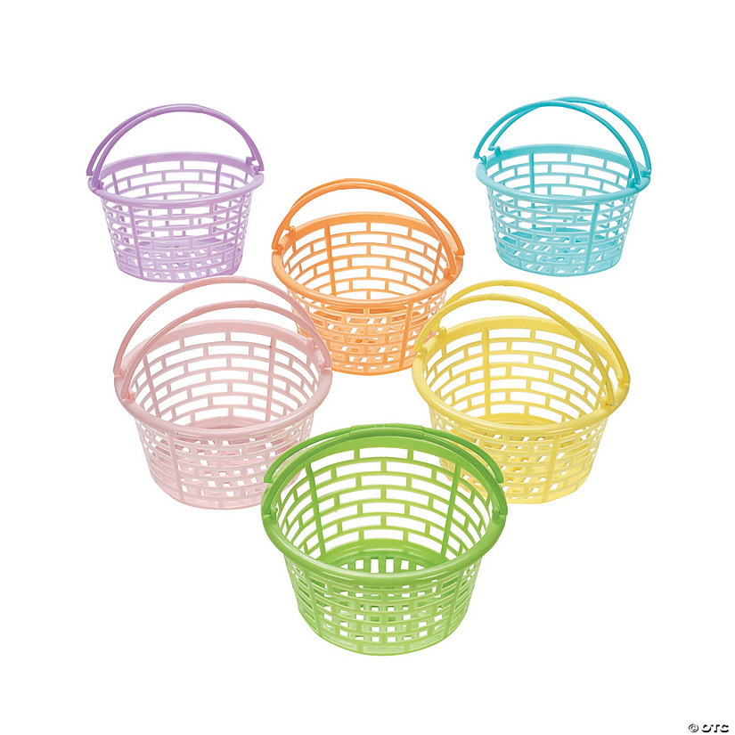 Charming Pastel Round Plastic Easter Baskets - 12 Pc. Image