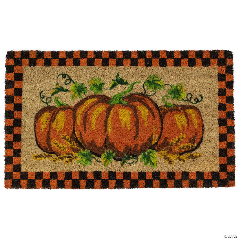 Checkered Fall Harvest Pumpkin Doormat 18" x 30" Image