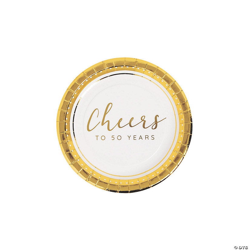 Cheers to 50 Years Gold Anniversary Party & Birthday Paper Dessert Plates - 24 Ct. Image