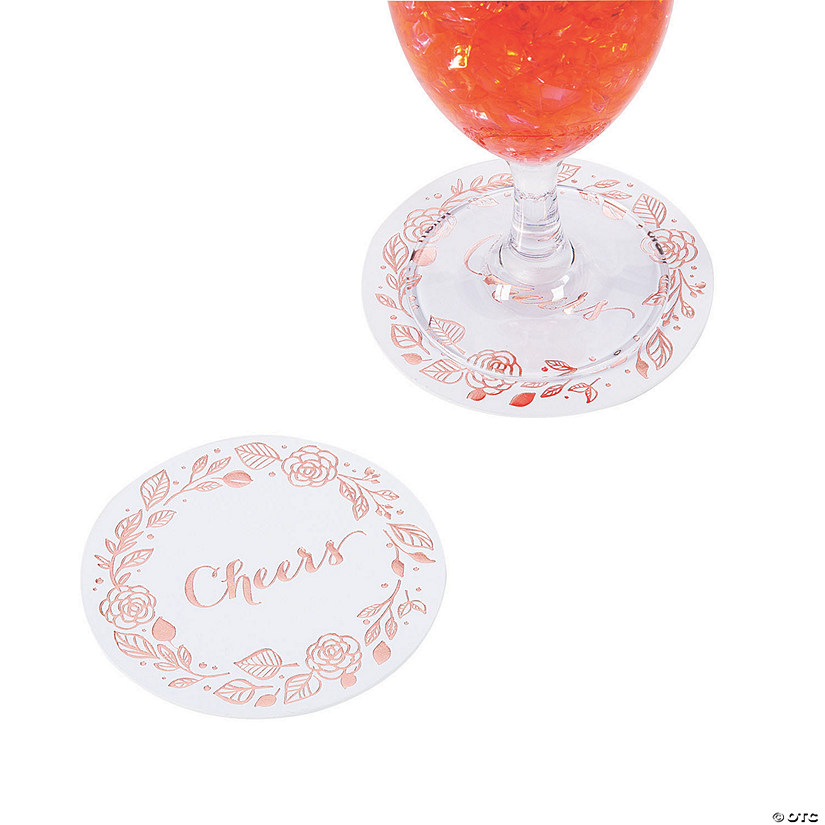 Cheers White with Rose Gold Coasters - 12 Pc. Image