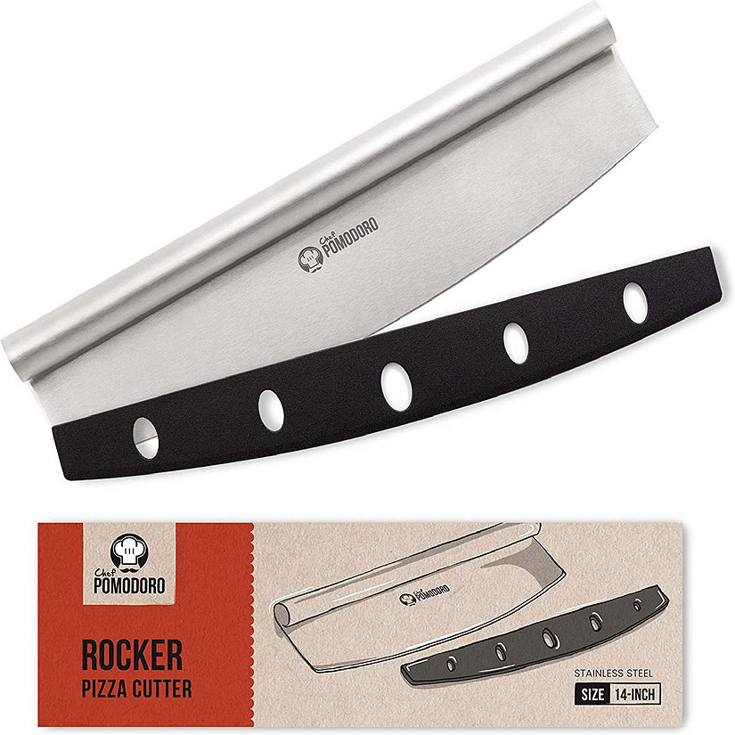 Chef Pomodoro - 14 Inch, Multipurpose Pizza Cutter Rocker Knife with Protective Cover Image