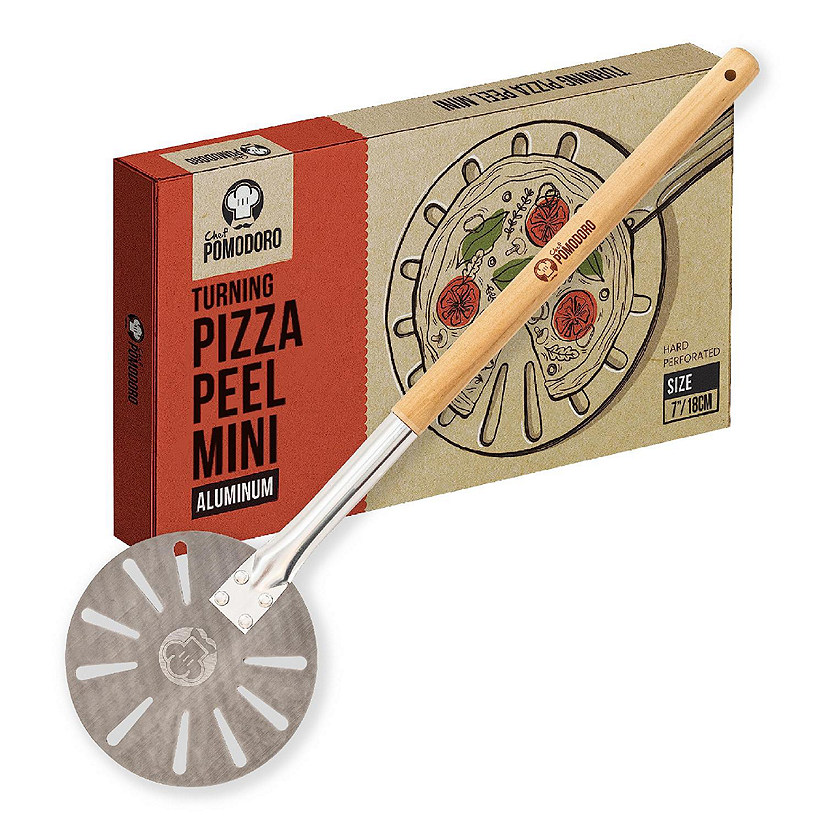 Chef Pomodoro Aluminum Turning Pizza Peel with Detachable Wood Handle for Easy Storage, Gourmet Luxury Pizza Paddle for Baking Homemade Pizza Bread (7-Inch) Image