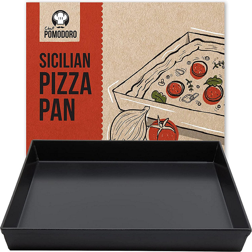 Chef Pomodoro Sicilian Deep Dish Square Pizza Pan, 13.2 x 13.2 inch, Non-Stick Aluminum Black