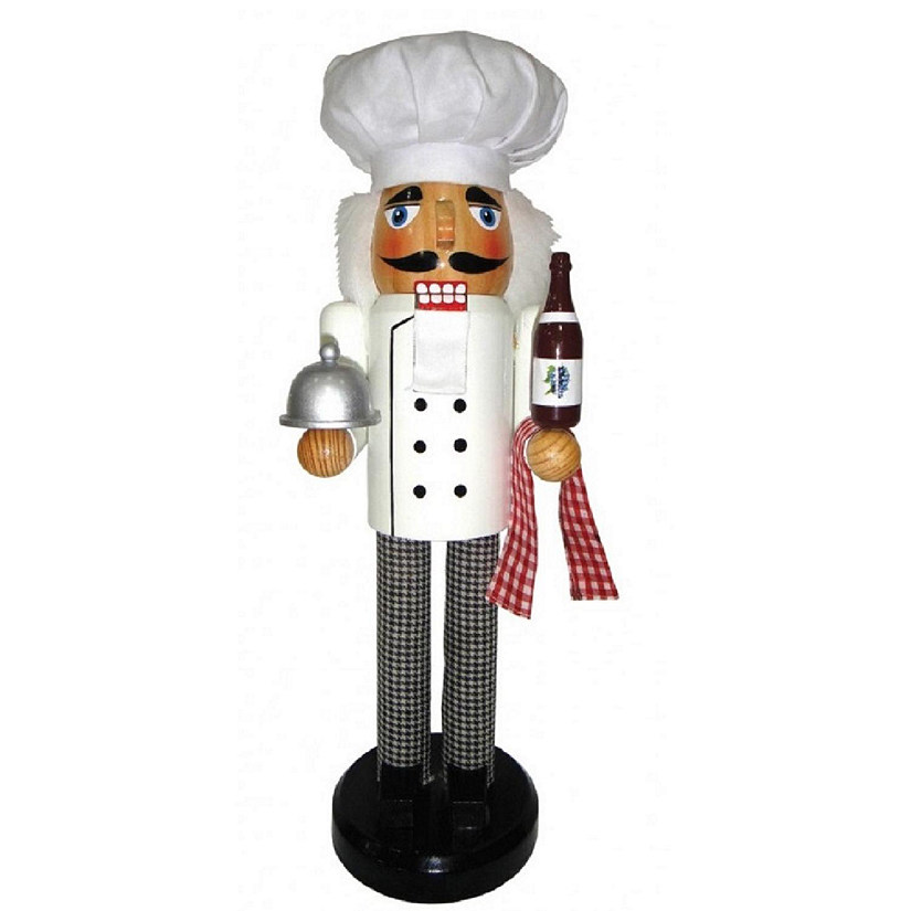 Chef with Bottle of Wine Wood Christmas Nutcracker 14 Inch Kitchen Cooking Decor Image