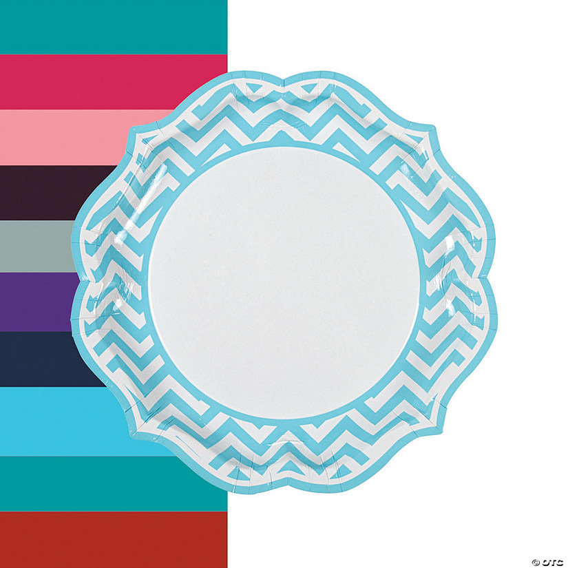 Chevron Zigzag Stripes Scalloped Paper Dinner Plates - 8 Ct. Image