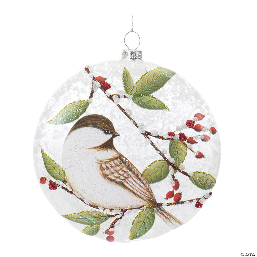 Chickadee Disc Ornament (Set Of 6) 5"H Glass Image