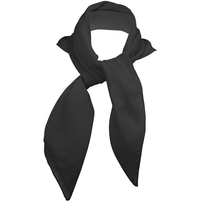 Chiffon Head Neck Scarf - Black Classic Retro Sheer Square Head Scarves Handkerchiefs Handbag Ties for Women and Girls Image