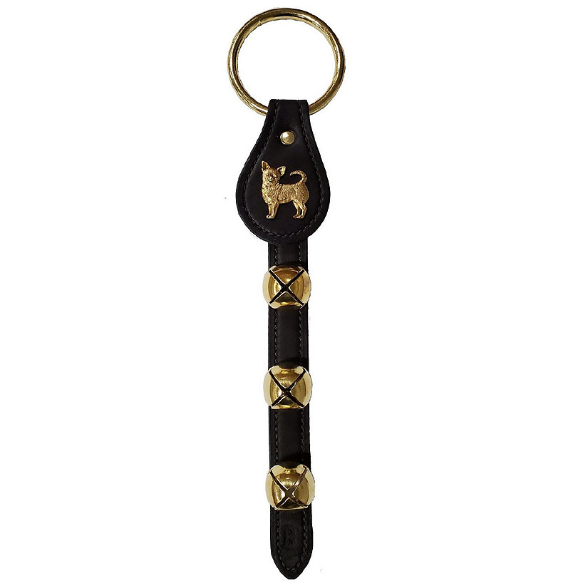 Chihuahua Charm Black Leather Strap Sleigh Bell Door Hanger 12 Inch Made in USA Image