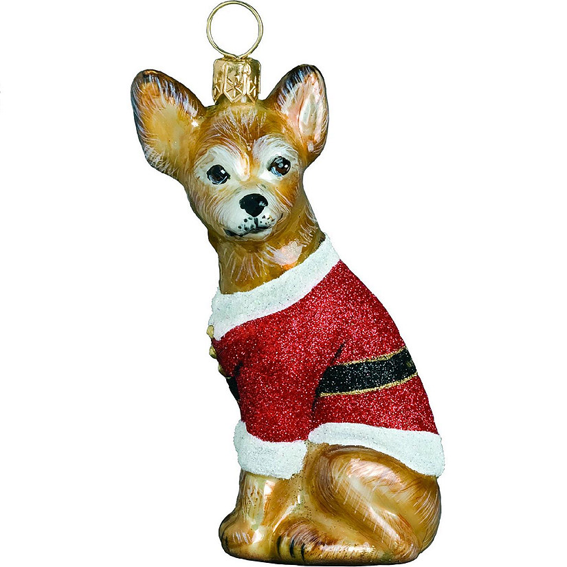 Chihuahua Santa Paws Polish Glass Christmas Ornament Image