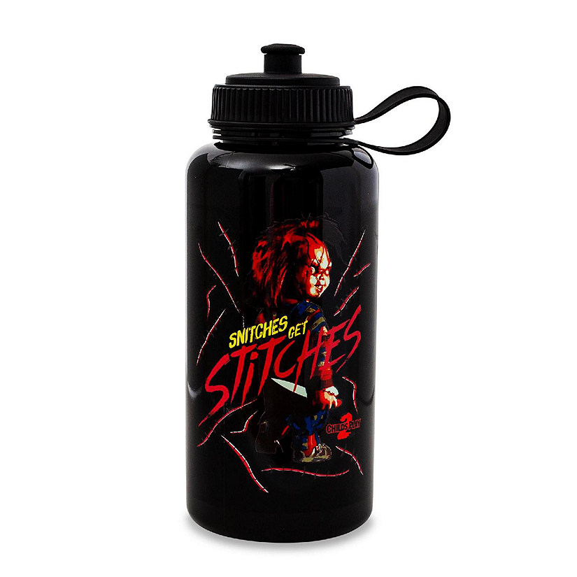 Child's Play 2 Chucky "Snitches Get Stitches" 34-Ounce Sports Water Bottle Image