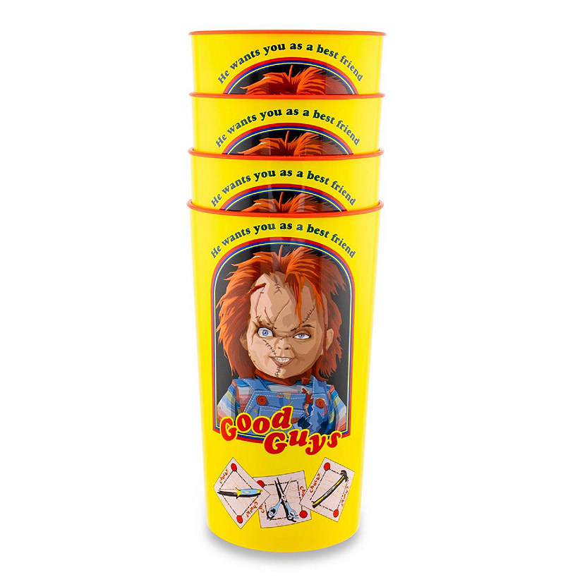 Child's Play Chucky "Good Guys" 4-Piece Plastic Cup Set  Each Holds 22 Ounces Image