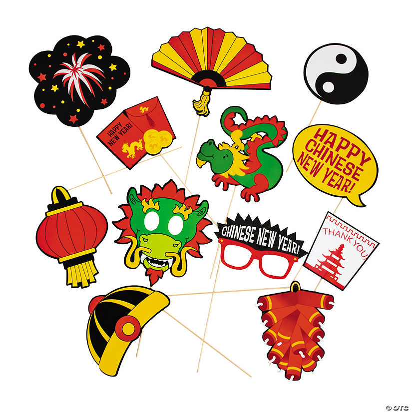 Chinese New Year Photo Stick Props - 12 Pc. - Less Than Perfect Image