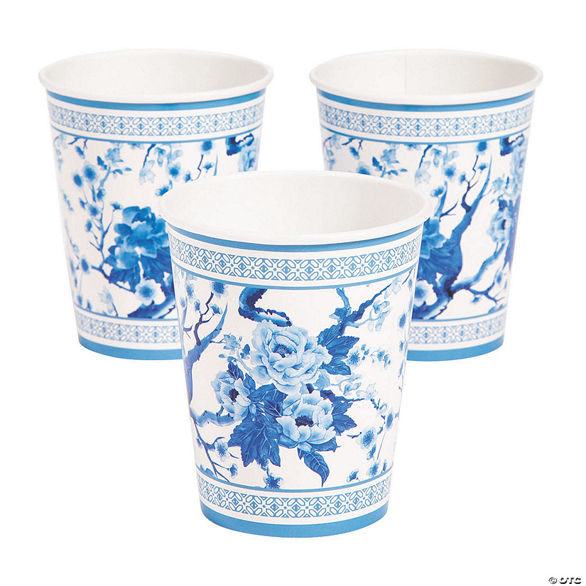 Chinoiserie Wedding Blue Floral Paper Cups - 8 Pc. Image