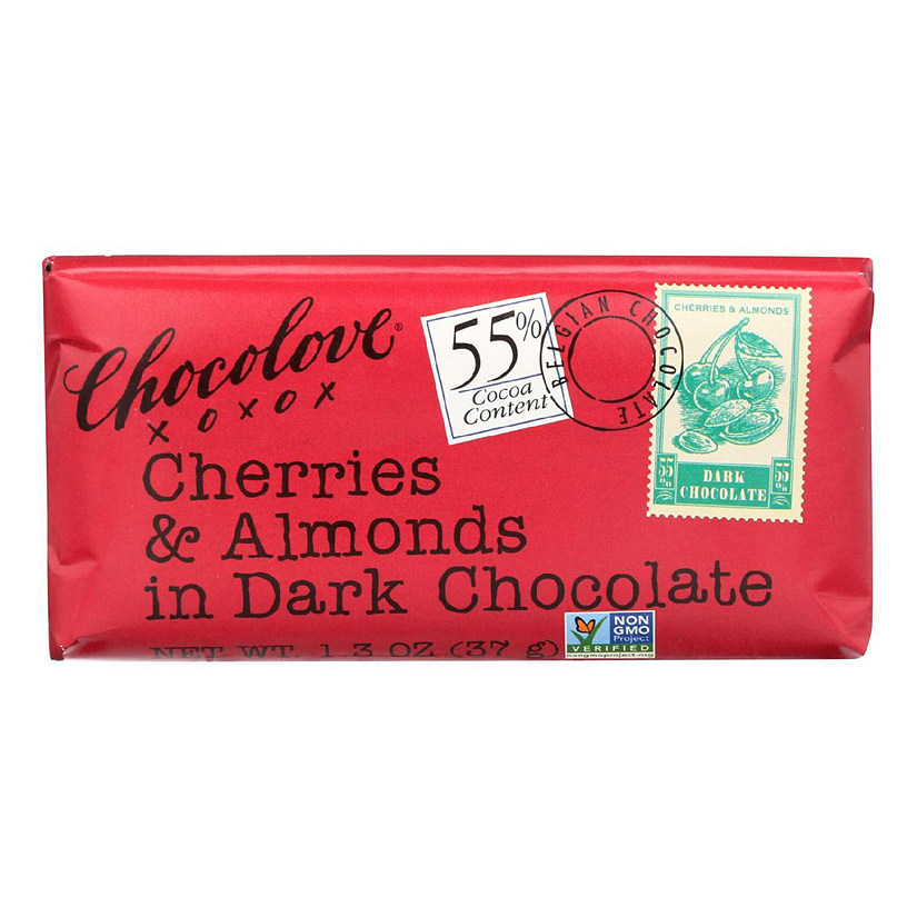 Chocolove Xoxox Premium Chocolate Bar Dark Chocolate Cherries and Almonds Mini 1.3 oz Bars Pack of 12 Image