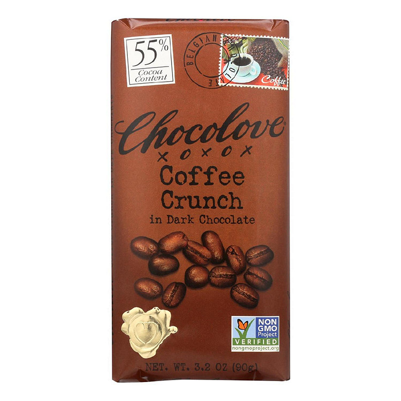 Chocolove Xoxox Premium Chocolate Bar Dark Chocolate Coffee Crunch 3.2 oz Bars Pack of 12 Image