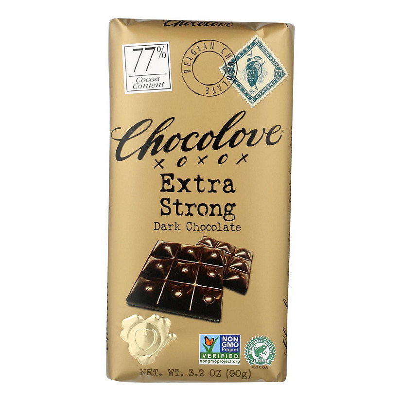 Chocolove Xoxox Premium Chocolate Bar Dark Chocolate Extra Strong 3.2 oz Bars Pack of 12 Image