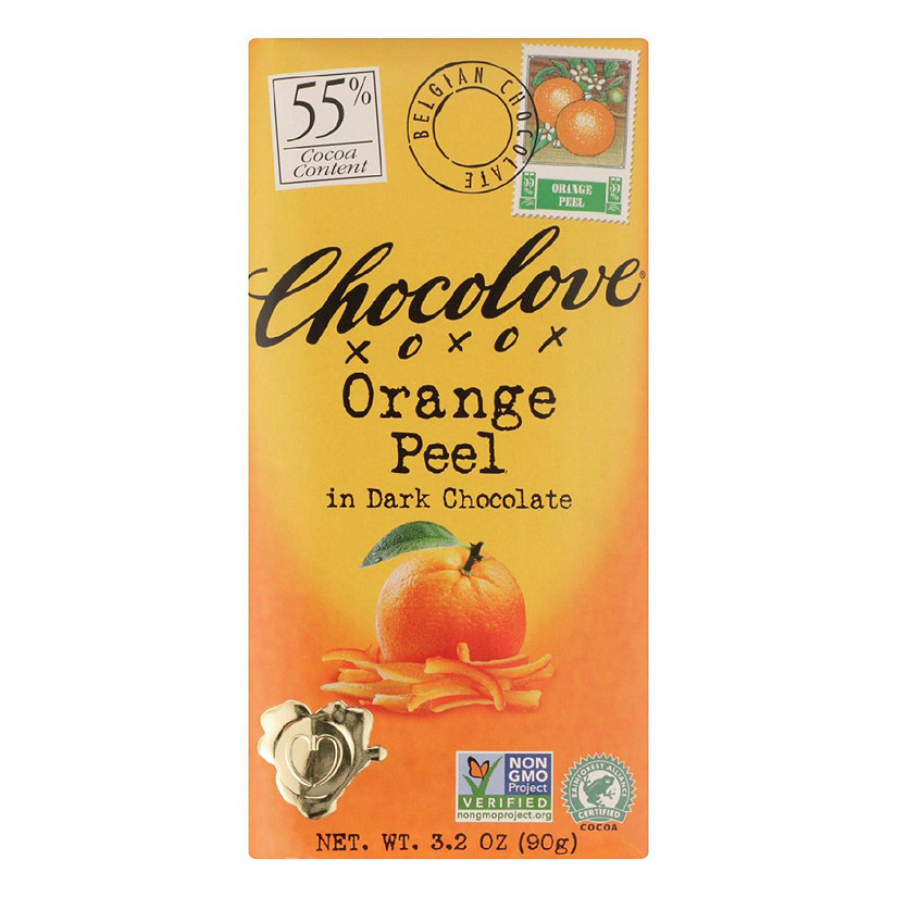 Chocolove Xoxox Premium Chocolate Bar Dark Chocolate Orange Peel 3.2 oz Bars Pack of 12 Image