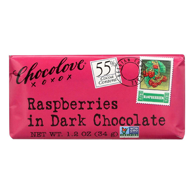 Chocolove Xoxox Premium Chocolate Bar Dark Chocolate Raspberries Mini 1.2 oz Bars Pack of 12 Image