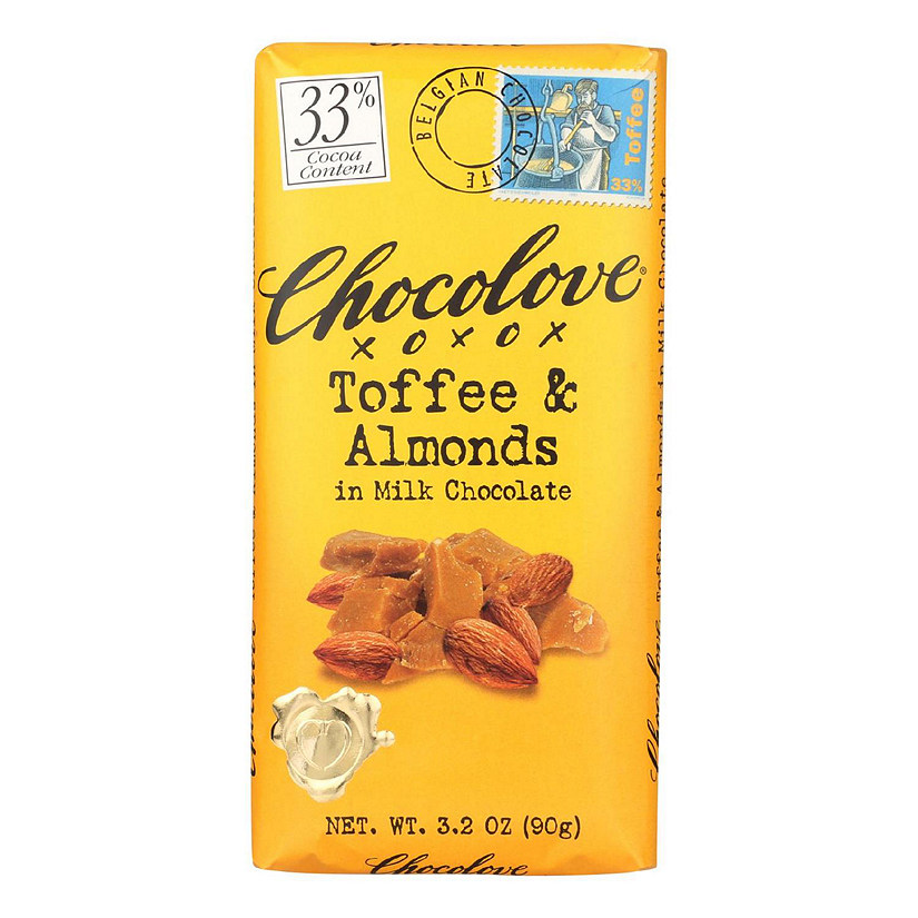 Chocolove Xoxox Premium Chocolate Bar Milk Chocolate Toffee and Almonds 3.2 oz Bars Pack of 12 Image