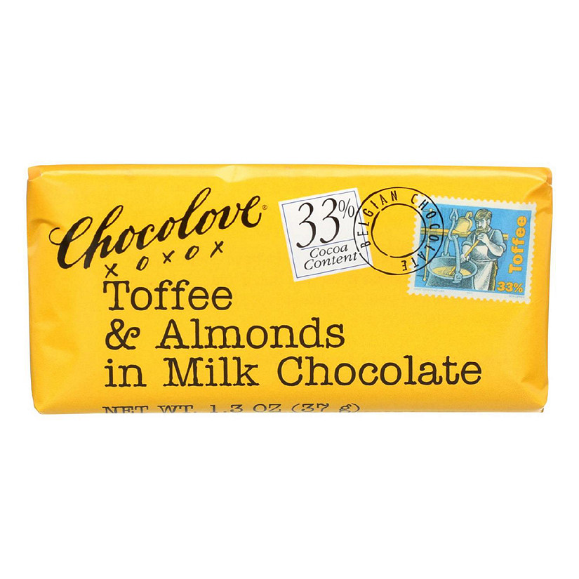 Chocolove Xoxox Premium Chocolate Bar Milk Chocolate Toffee and Almonds Mini 1.3 oz Bars Pack of 12 Image