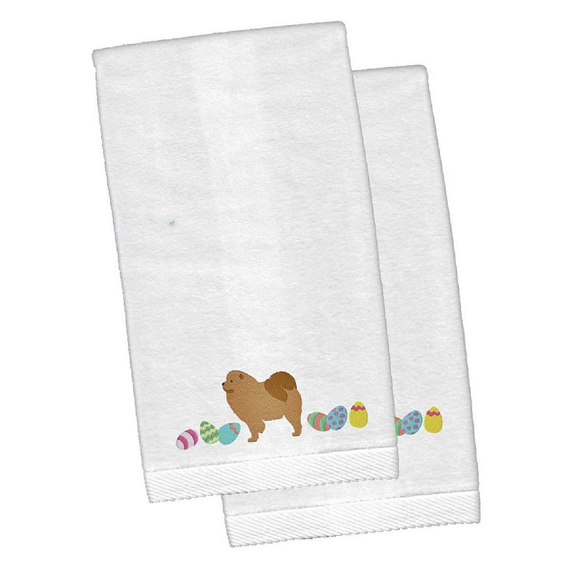 Chow Chow Easter White Embroidered Plush Hand Towel - Set of 2 Image