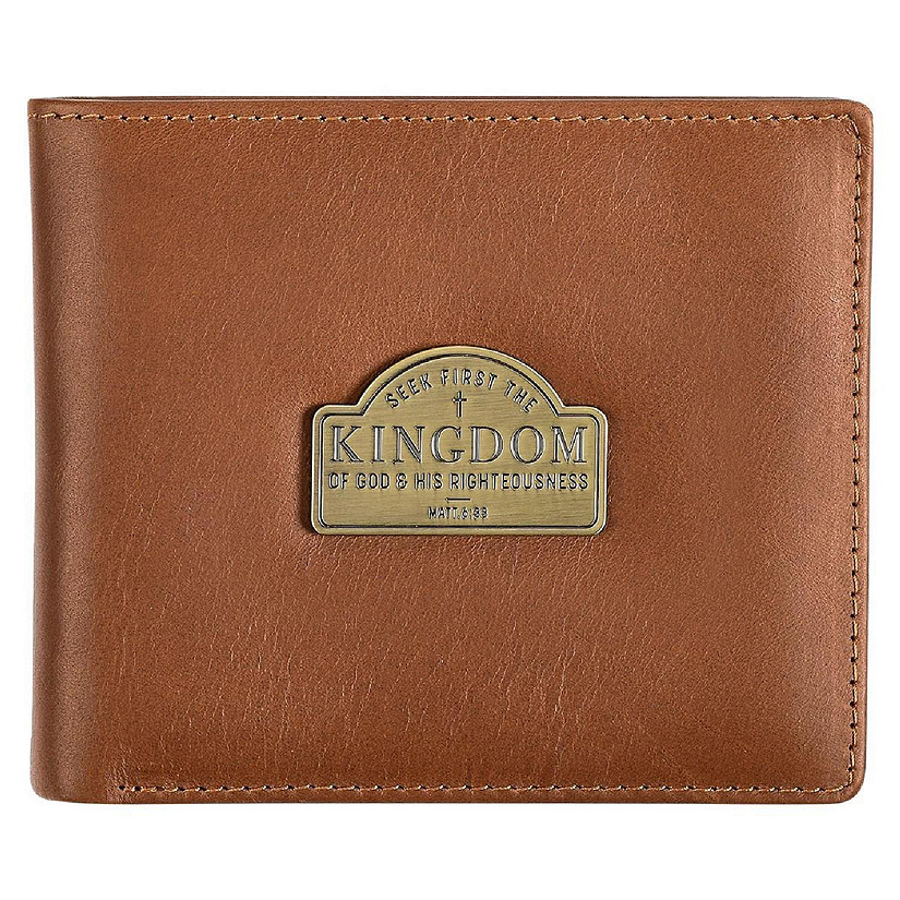 Christian Art Gifts 215142 Genuine Leather Seek First the Kingdom Badge Wallet, Tan Image