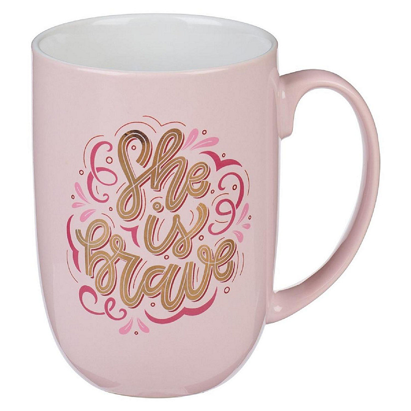 Christian Art Gifts 233289 She Is Brave Pink Ceramic Coffee Mug