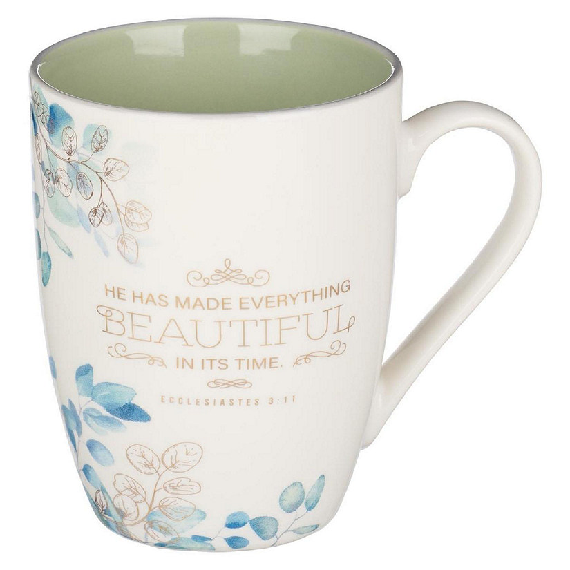 Christian Art Gifts 241534 Beautiful in its Time Ecclesiastes 3-11 Blue Floral Ceramic Mug Image