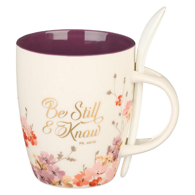 Christian Art Gifts Be Still Psalm 46-10 Mug with Spoon Image