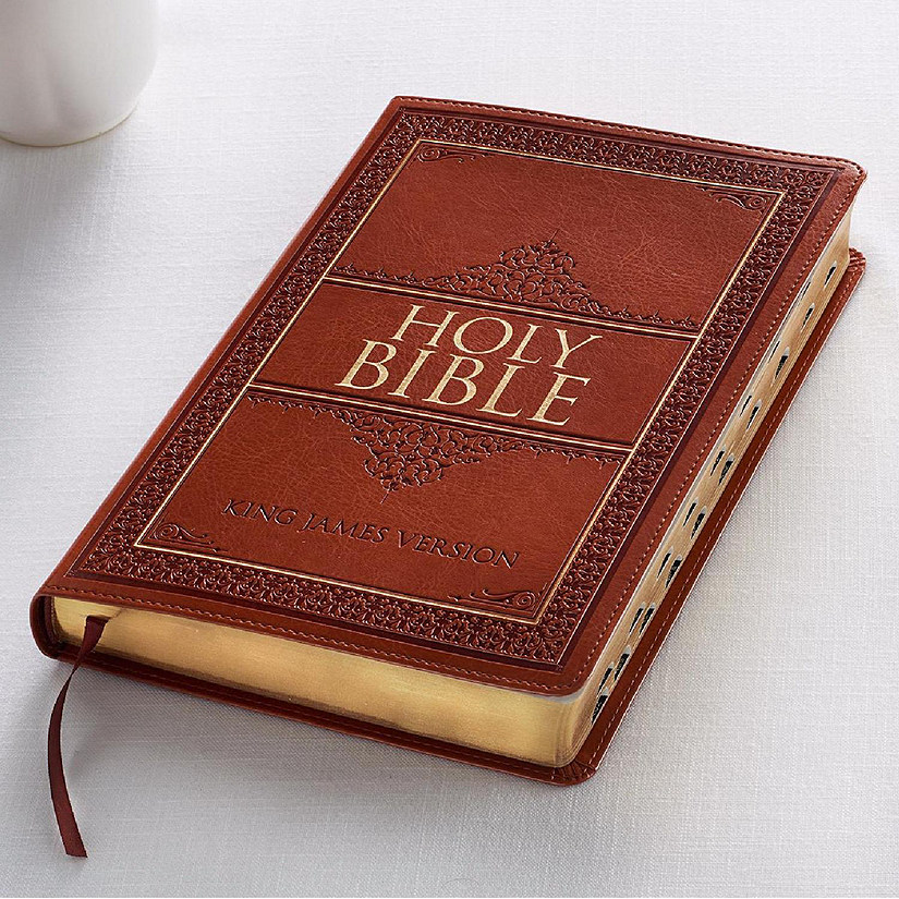 Christian Art Gifts  KJV Thinline Large Print Bible - Tan LuxLeather Indexed Image