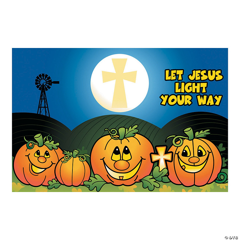 Christian Pumpkin Backdrop Banner Halloween Decoration - 3 Pc. Image