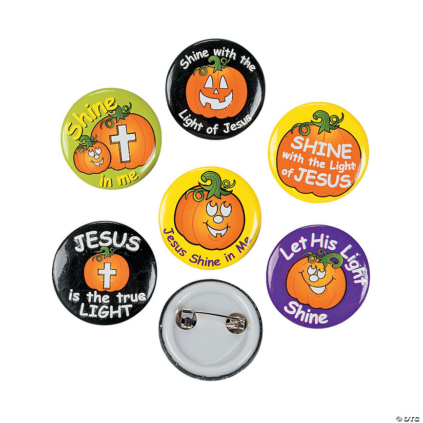 Christian Pumpkin Glow-in-the-Dark Mini Buttons - 48 Pc. Image