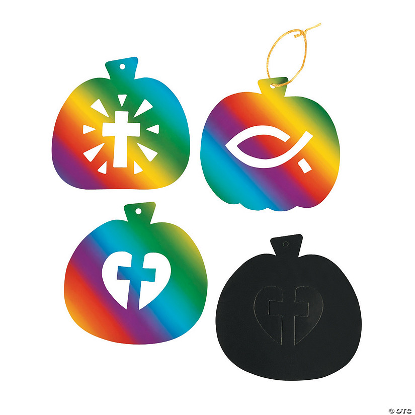 Christian Pumpkin Magic Color Scratch Ornaments with Cutout - 24 Pc. Image