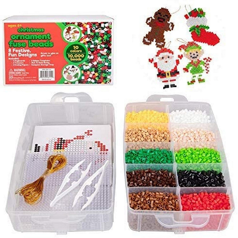 Christmas 10,000 pcs Special Holiday Fuse Bead Kit - Create Your Own DIY Ornaments (Xmas Tree, Stocking, Gingerbread Cookie, Reindeer, Santa Claus, Snowman, Elf Image