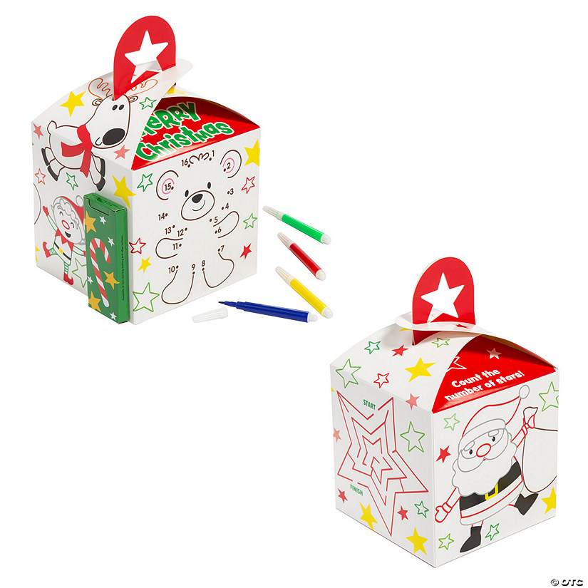 Christmas Activity Treat Boxes with Handles & Markers - 12 Pc. Image
