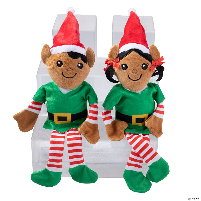 Christmas Black Haired Stuffed Elves - 12 Pc.