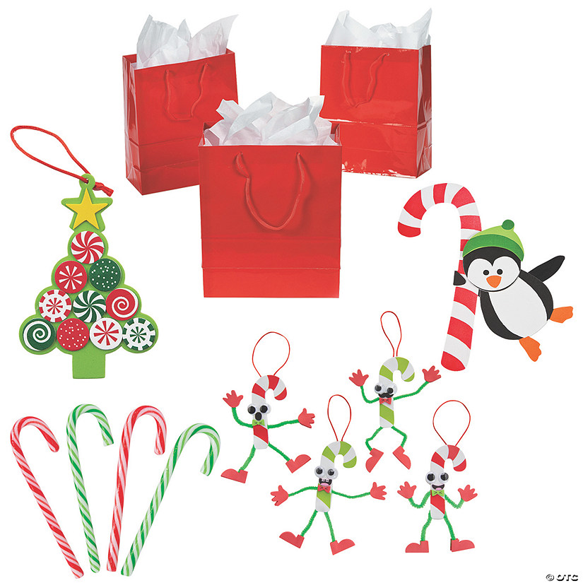 Christmas Candy Cane Crafts with Gift Bag Kit for 12 72 Pc.