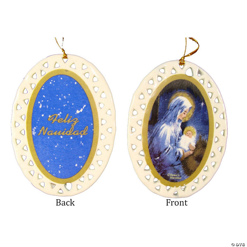 Christmas Decor Club Pack of 192 Ivory and Blue Jesus with Holy Mary Christmas Ornaments 3.75" Image