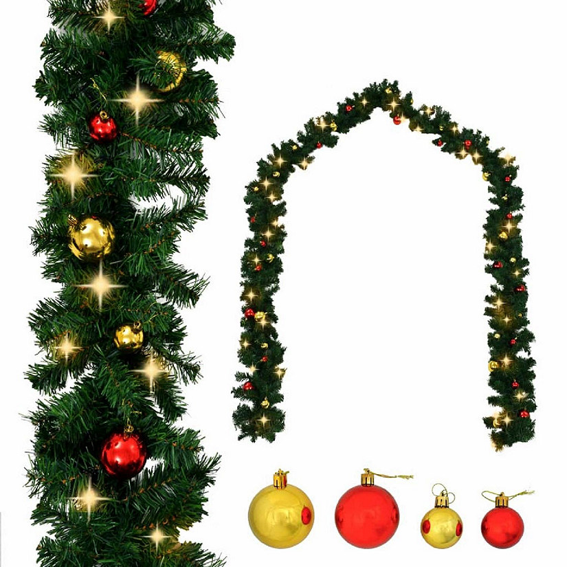 Christmas Garland Decorated with Baubles and LED Lights Image