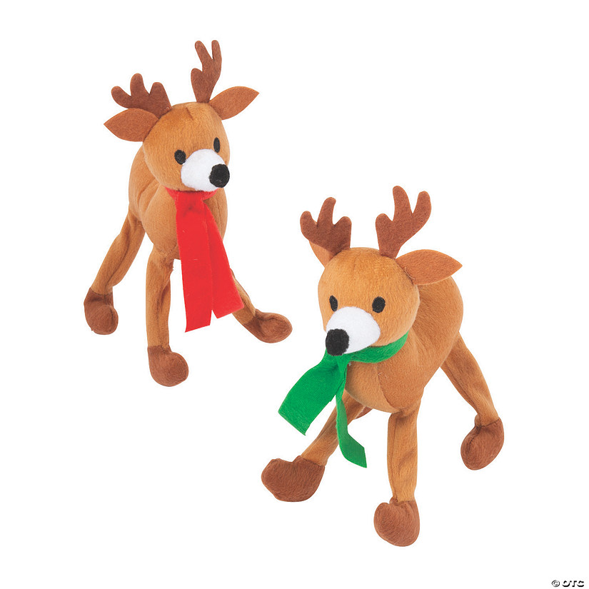 Christmas Goofy Brown Stuffed Reindeer with Bendable Legs - 12 Pc. Image