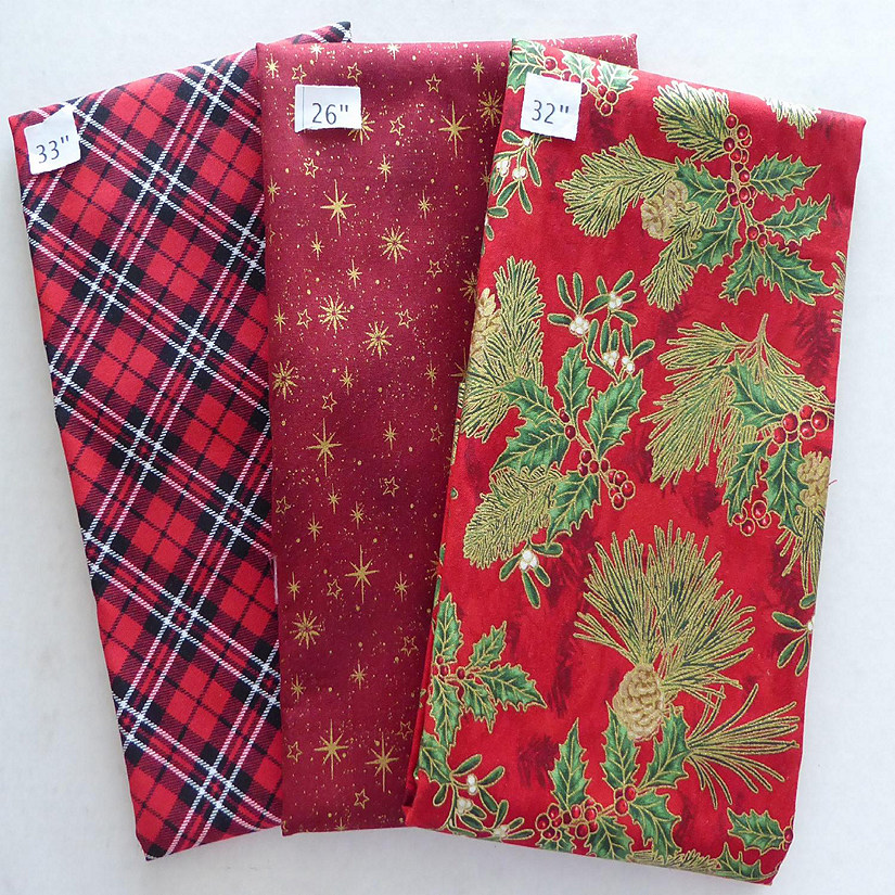 Christmas Holly Stars Red Plaid 2yds 19in Last the Best End of Bolt Image