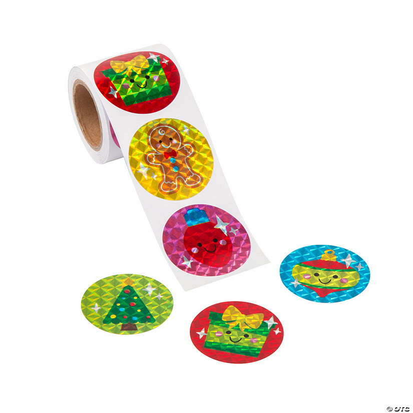 Christmas Icons Paper Prism Sticker Roll - 100 Pc. Image