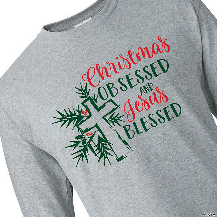 Christmas Obsessed & Jesus Blessed Adult&#8217;s T-Shirt Image