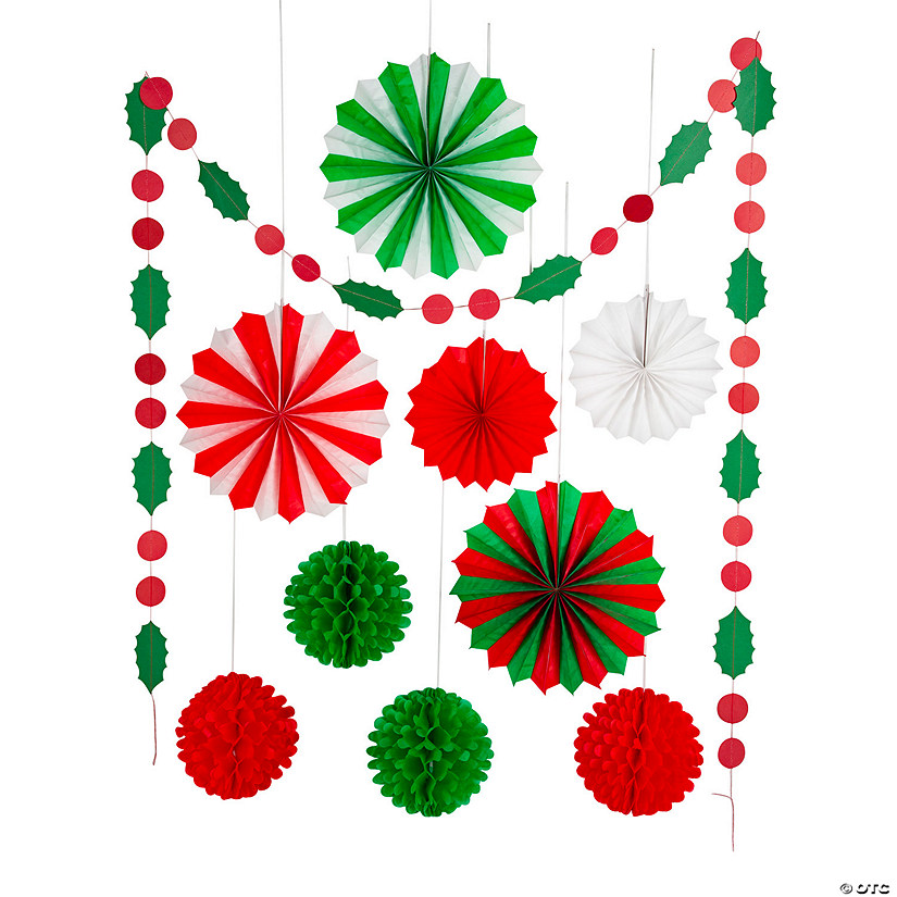 Christmas Party Red, Green & White Hanging Decoration Kit - 10 Pc. Image