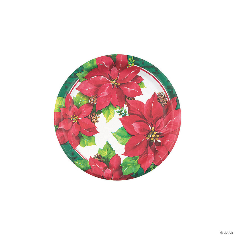 Christmas Poinsettia Round Paper Dessert Plates - 8 Ct. Image