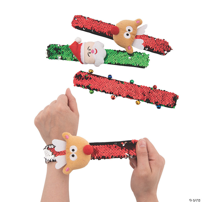 Christmas Reversible Sequin Slap Bracelets - 12 Pc. Image