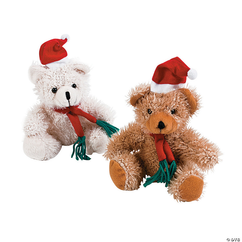 Christmas Scarf & Santa Hat Stuffed Bears - 12 Pc. Image