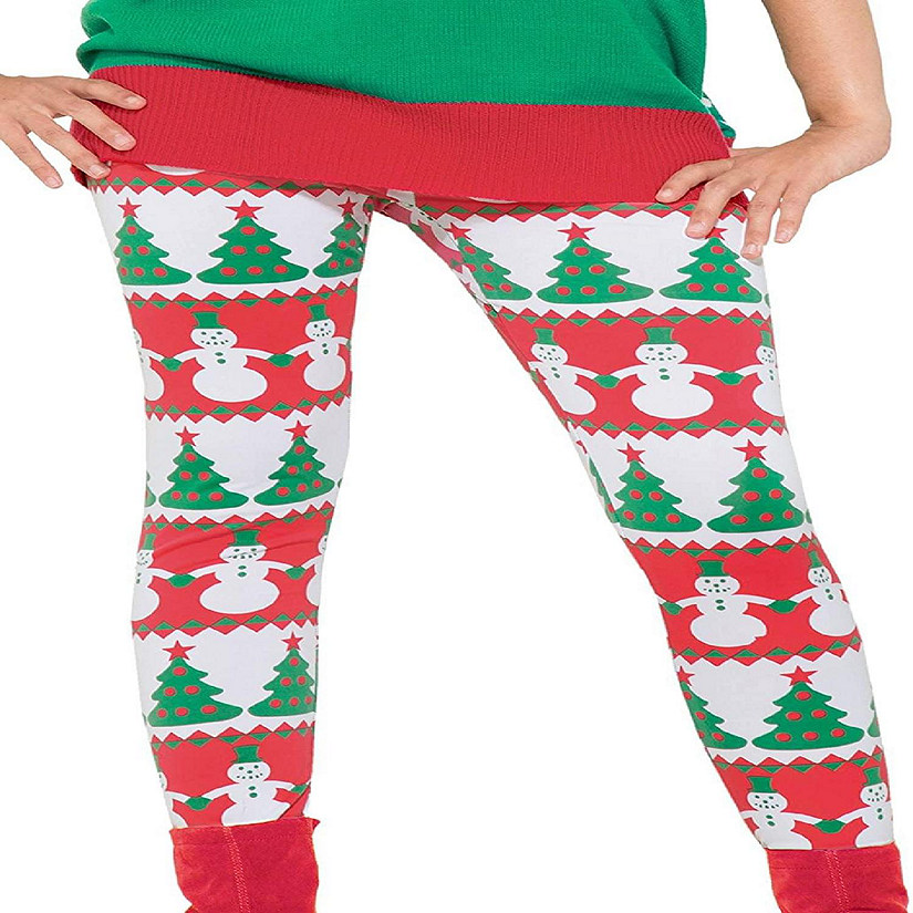 Christmas Tree And Snowman Costume Leggings Adult Women Image