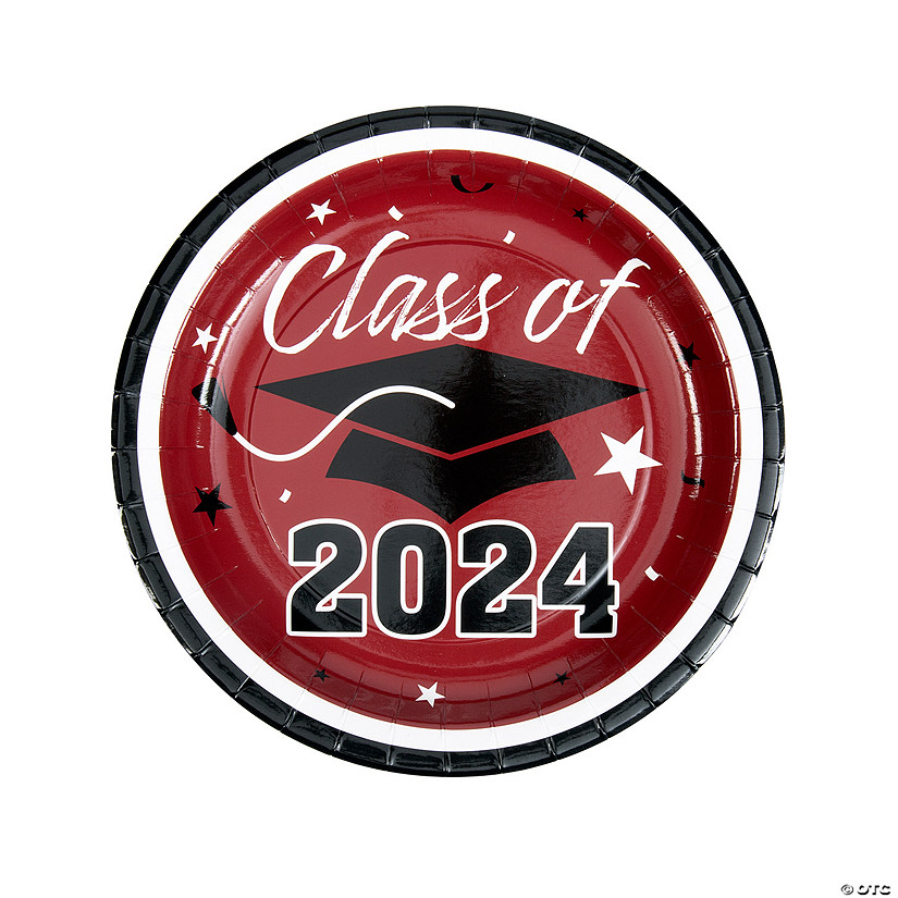 Class of 2024 Burgundy Paper Dinner Plates - 25 Ct. Image